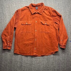 GAP Shirt Mens XXL Orange Copper Beech Corduroy Wide Wale Button Up Long Sleeve